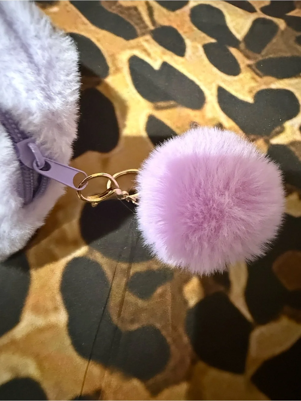 Plush Purple Fur Kids Pencil Case with Pom Pom